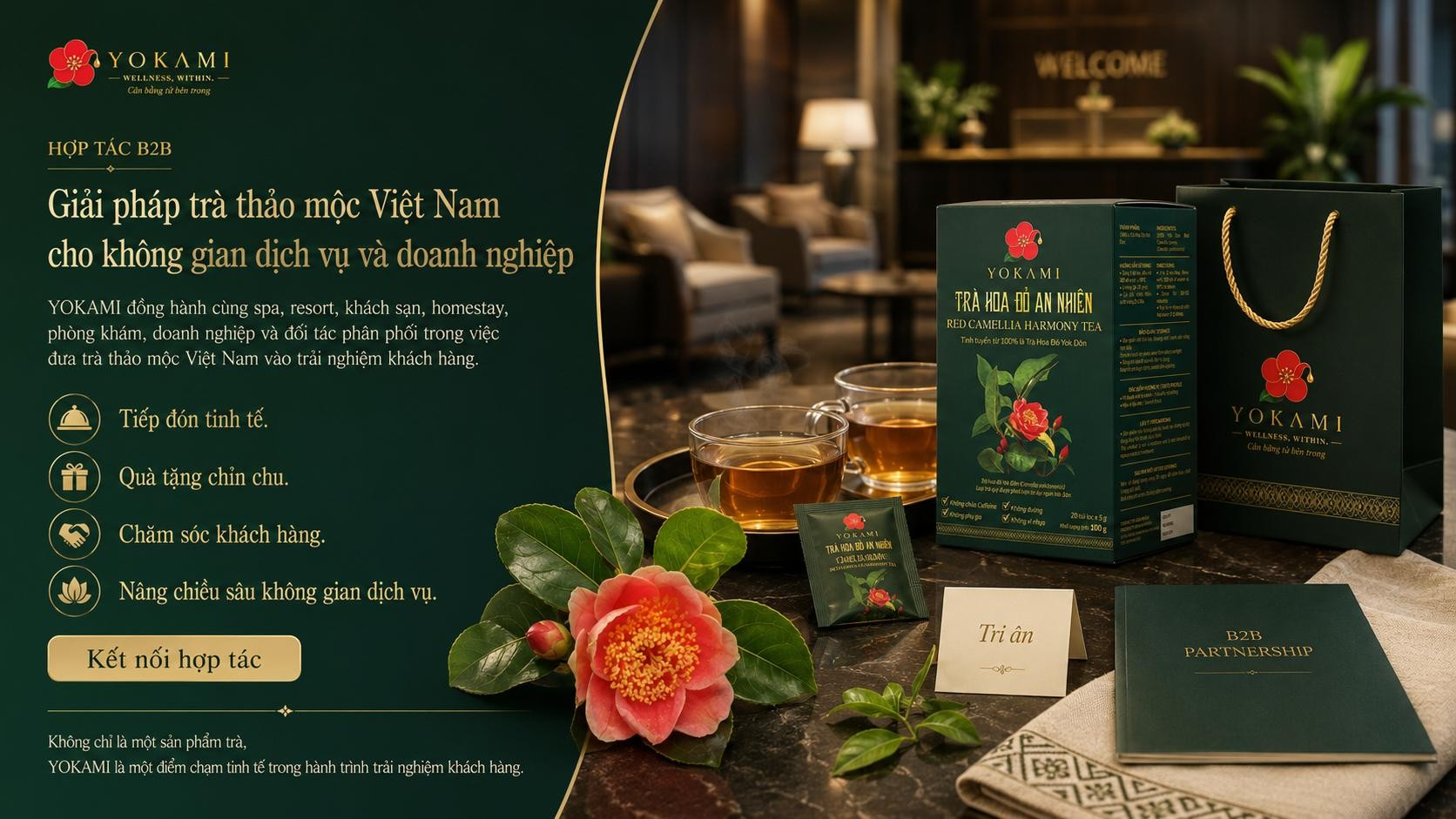 Hợp tác B2B — Giải pháp trà thảo mộc Việt Nam cho không gian dịch vụ và doanh nghiệp